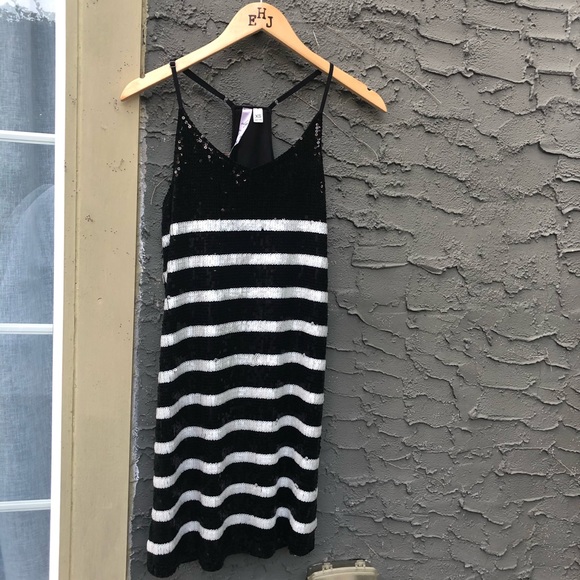 Francesca's Collections Dresses & Skirts - Black & White Striped Sequin Dress